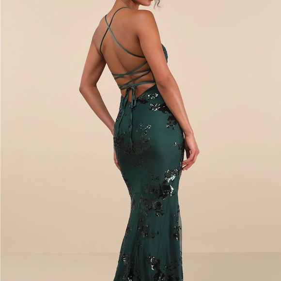 Lulu's Dark Green Sequin Maxi Dress - Picture 2 of 8